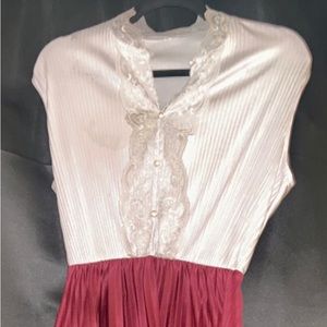 Elegant Lace and Pearl Top with Burgundy Bottom Dress